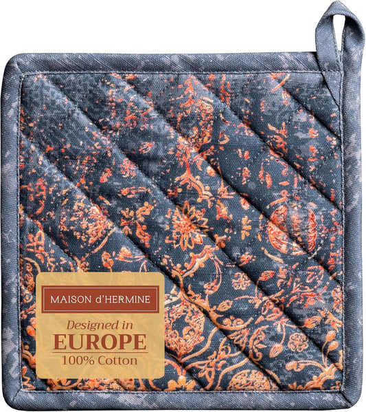 Maison d' Hermine Pot Holders 100% Cotton Heat Resistant Potholders 8" x 8" Hot Pads with Loop BBQ, Cooking, Baking, Grilling, Kitchen, Handling Hot Pans (Pack of 1, Imperfection)