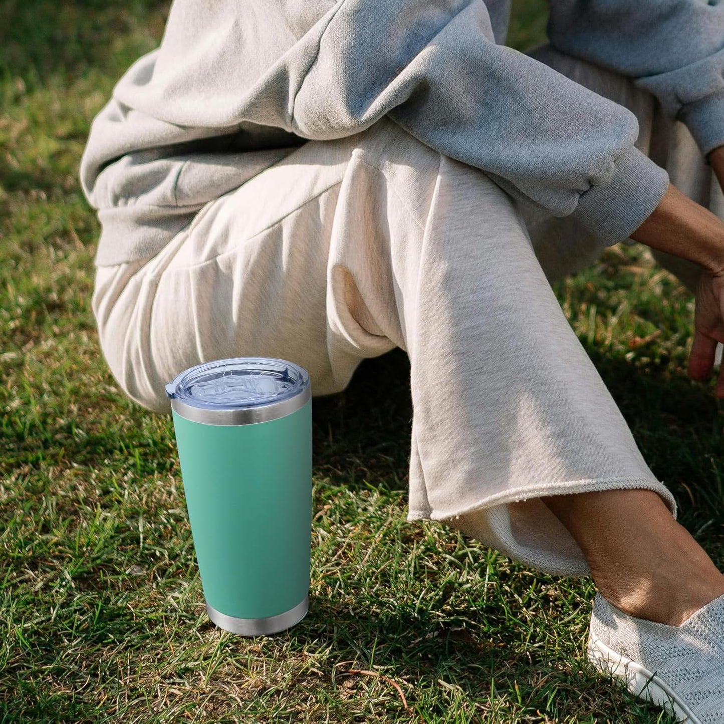 20oz Tumbler Bulk Stainless Steel Tumblers with Lid Vacuum Insulated Double Wall Travel Coffee Mug Powder Coated Tumbler Cup for Hot and Cold Drinks(Light Blue, 1 pack)