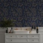 Timeet Peel and Stick Wallpaper Gold and Blue Floral Wall Paper - Image 3