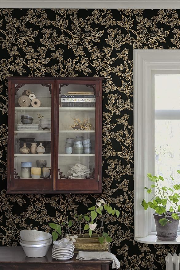 Ismoon Floral Peel and Stick Wallpaper Vintage Black and Gold Contact Paper - Image 5