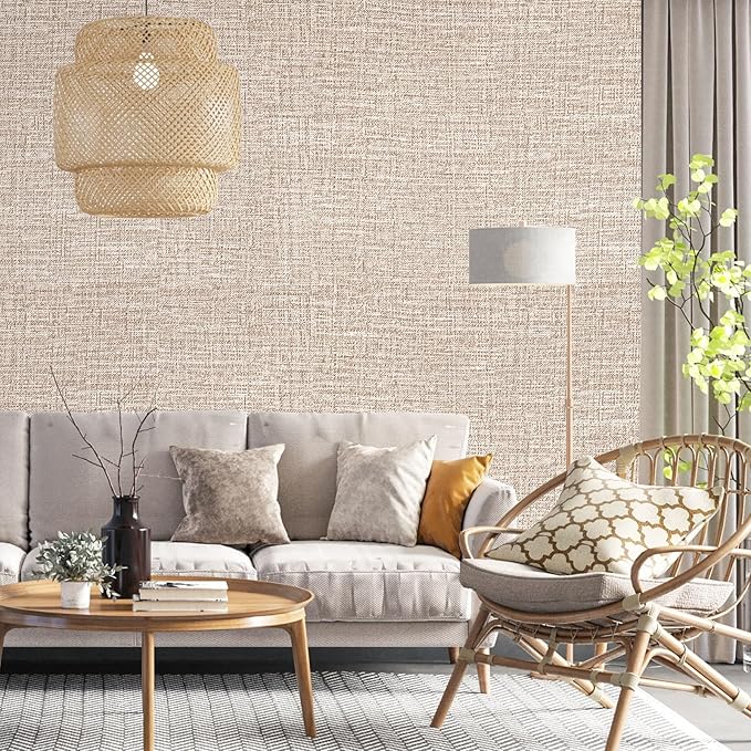 Khaki Grasscloth Peel and Stick Wallpaper 17.3"x300" Faux Linen Textured - Image 5