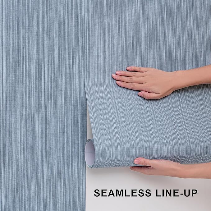 FUKU MON Grasscloth Fabric Wallpaper 24" X 394" Blue Gray Textured Thick Linen - Image 5