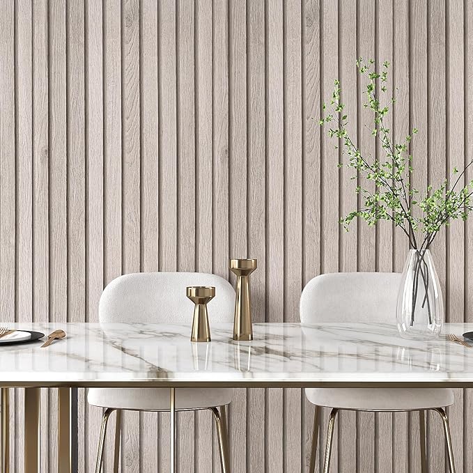 VEELIKE Rustic Grey Oak Wood Slat Wallpaper Peel and Stick Faux Wood Panel Wall - Image 3