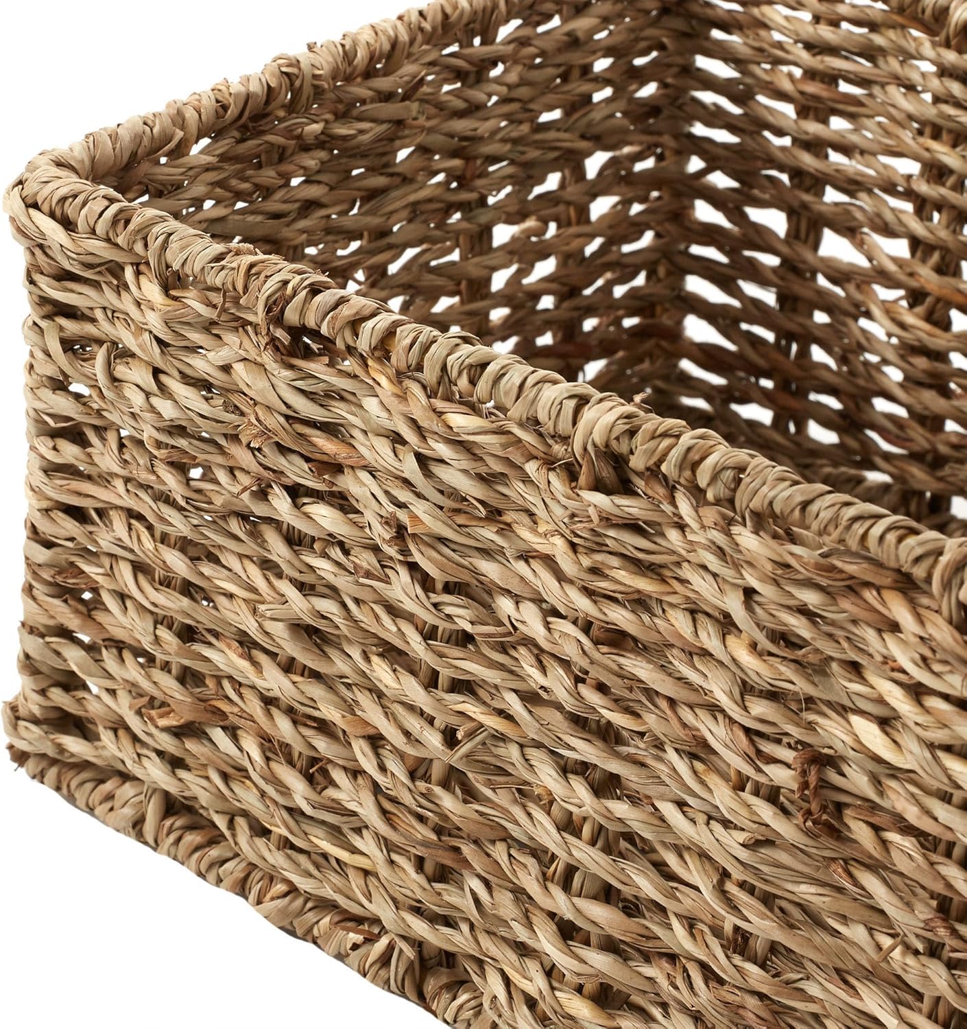 Casafield Set of 2 Bathroom Storage Baskets, Natural - Seagrass, 16" W x 6.75" D x 4.25" H, Woven Toilet Tank Topper Bins for Organizing Tissues, Toilet Paper, Toiletries, Shelves