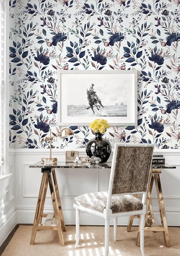 Yasinet Navy Blue Peel and Stick Wallpaper Blue Floral Wallpaper Vintage - Image 8