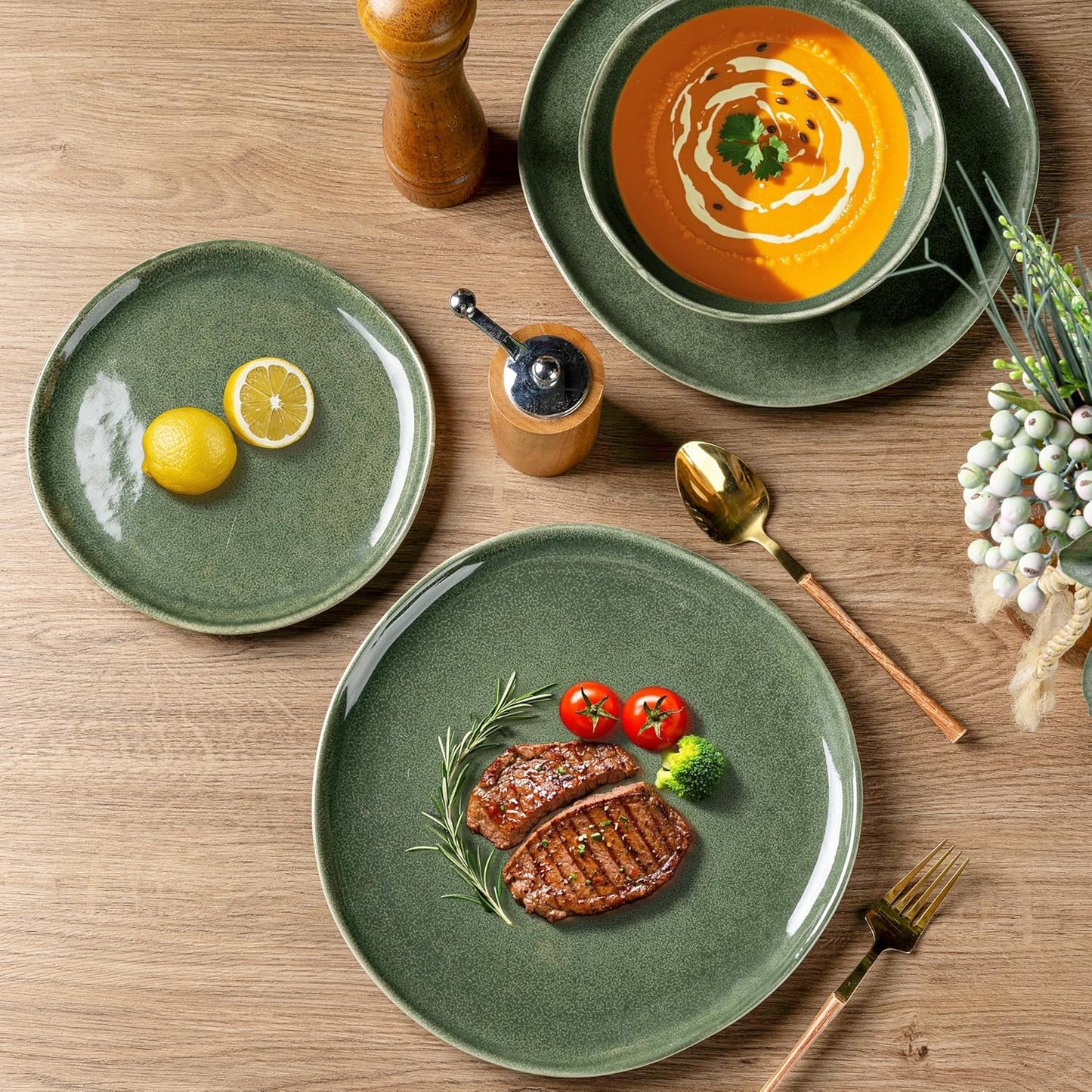 AmorArc 8.5" Ceramic Plates Set of 6 | Handmade Stoneware with Reactive Glaze for Dessert, Salad, Appetizer & Dinner | Microwave/Dishwasher Safe, Scratch Resistant