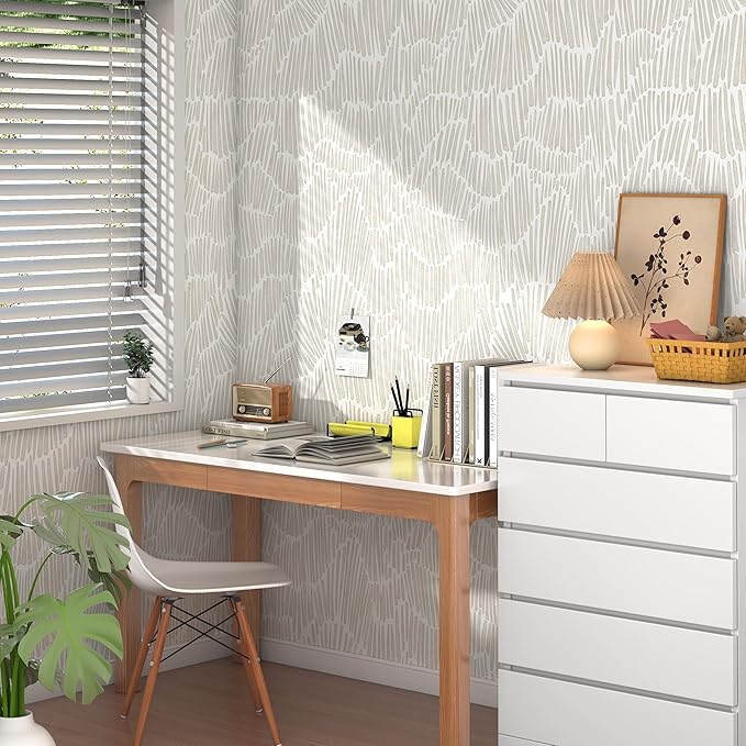 Theper Beige Modern Striped Wallpaper Peel and Stick Boho 17.3"×275" Removable - Image 5