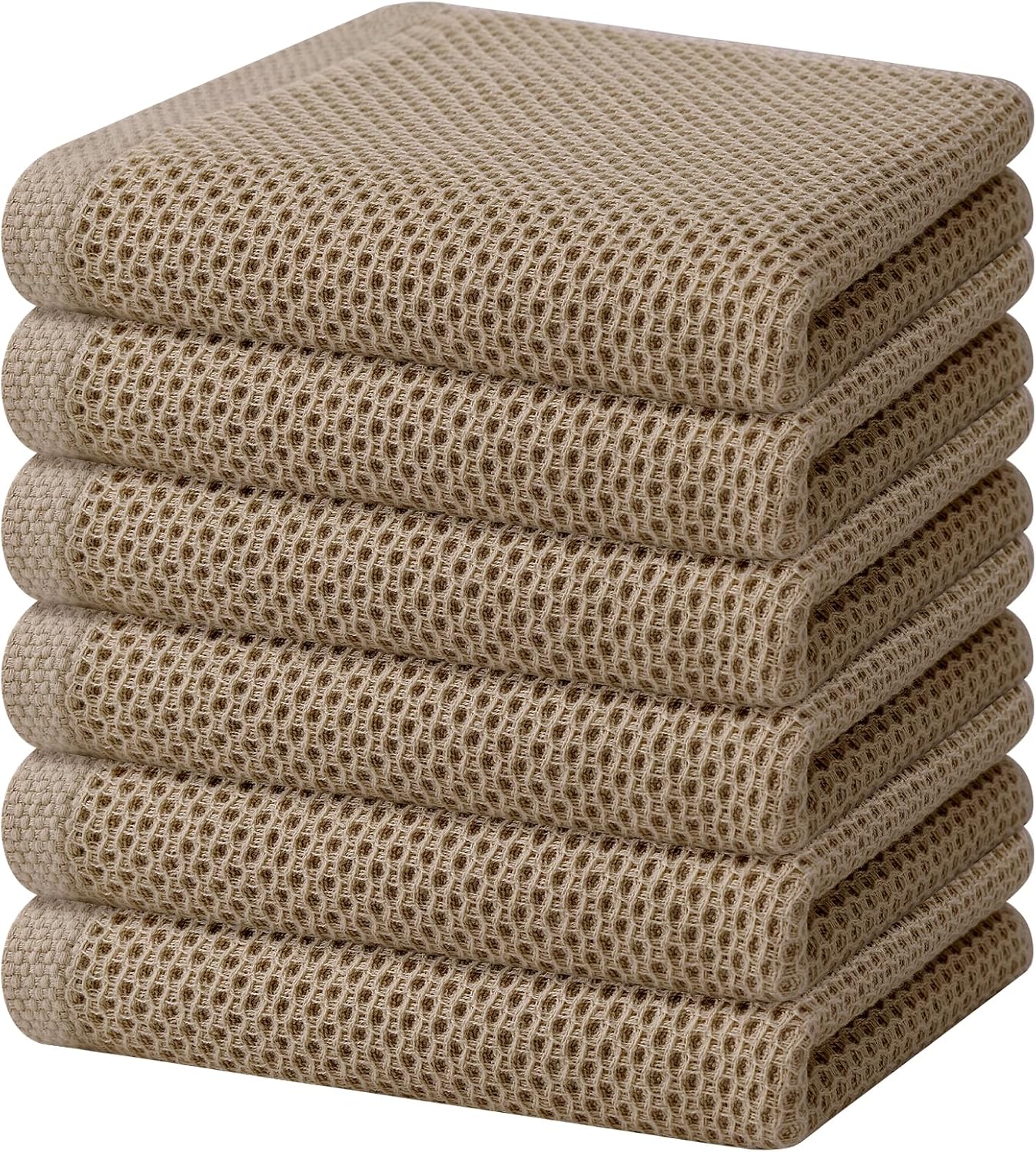 Homaxy 100% Cotton Waffle Weave Kitchen Dish Towels, Ultra Soft Absorbent Quick Drying Cleaning Towel, 13 x 28 Inches, 6-Pack, Tan