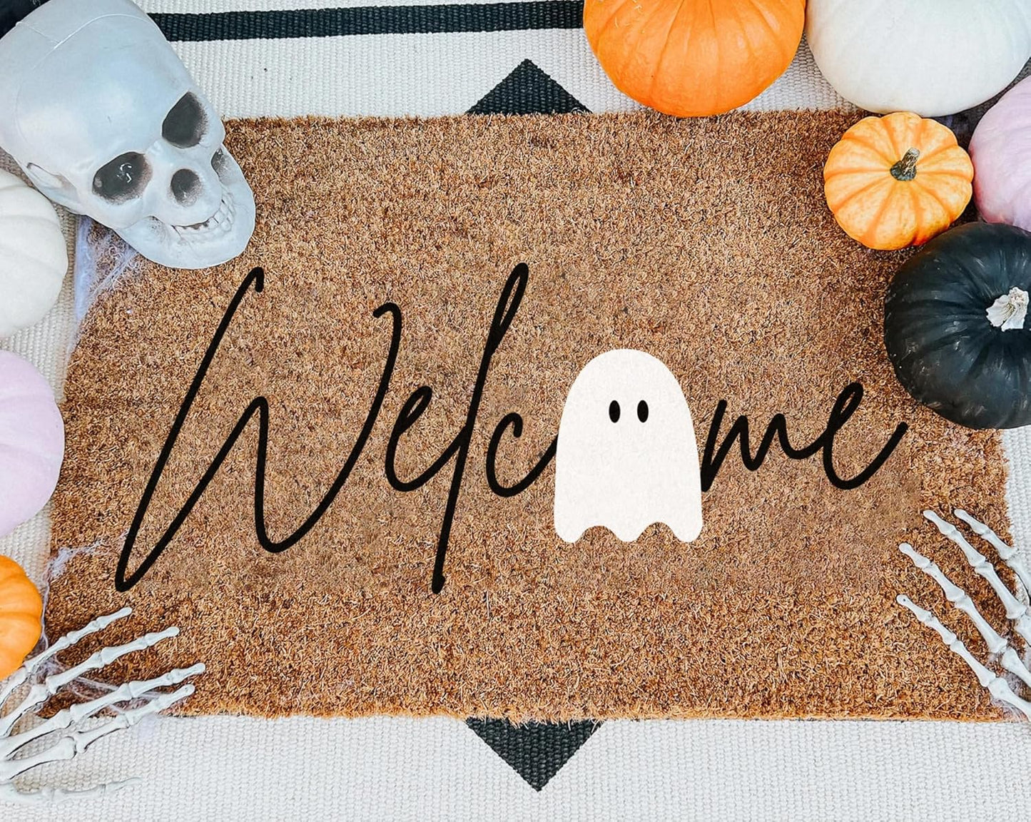 Halloween Stencils for Door Mats Welcome Ghost Stencil Reusable Stay Spooky Halloween Stencils for Painting on Wood Sign Doormats Fabrics DIY Crafts Decor
