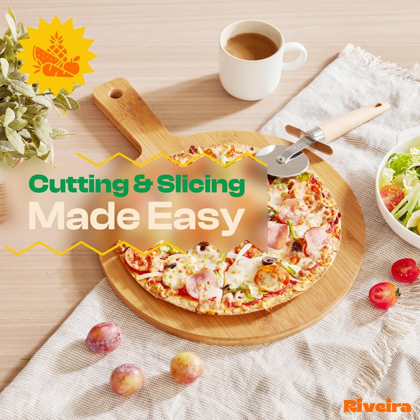 Riveira Brown Bamboo Wood Cutting Board – Gourmet Bamboo Grandeur: 17 x 12 Wooden Cutting Board – Wooden Cutting Boards For Kitchen Decorative – Innovative Juice Grooves Wooden Chopping Board