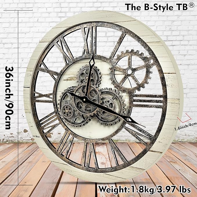 The B-Style Large Wall Clock 24 inch Moving Gear Wall Clock Oversized Vintage - Image 2