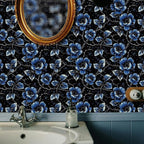 FLFK Vintage Floral Wallpaper Peel and Stick Dark Blue Flower Wallpaper 16" x - Image 4