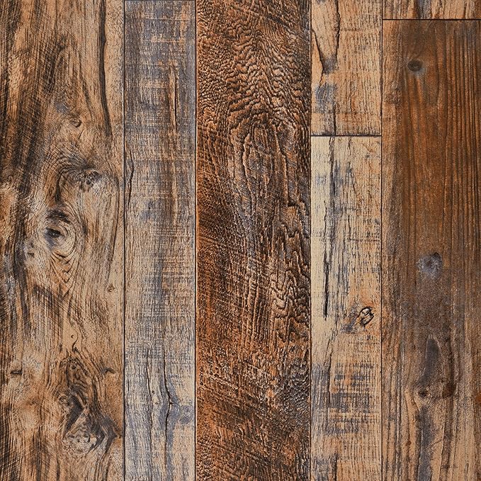 WENMER 17.71" x 394" Brown Wood Peel and Stick Wallpaper Shiplap Self Adhesive by WENMER