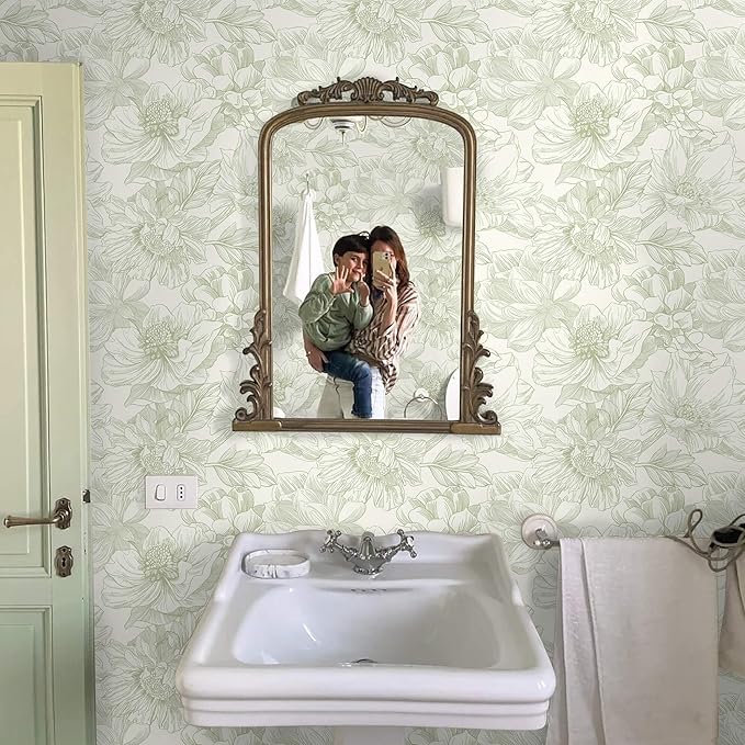 Ismoon Vintage Floral Wallpaper Peel and Stick Beige and Green Contact Paper - Image 3