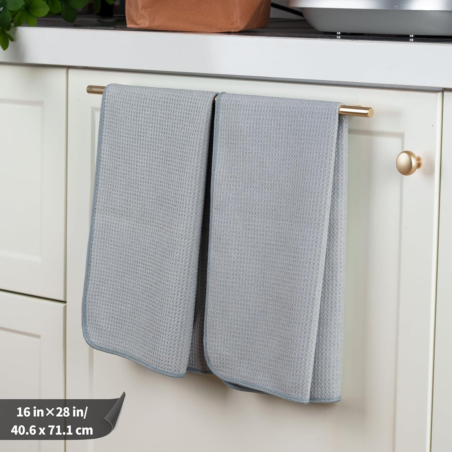 POLYTE Premium Microfiber Kitchen Dish Hand Towel Waffle Weave 12 Pack (16x28 in, Gray)