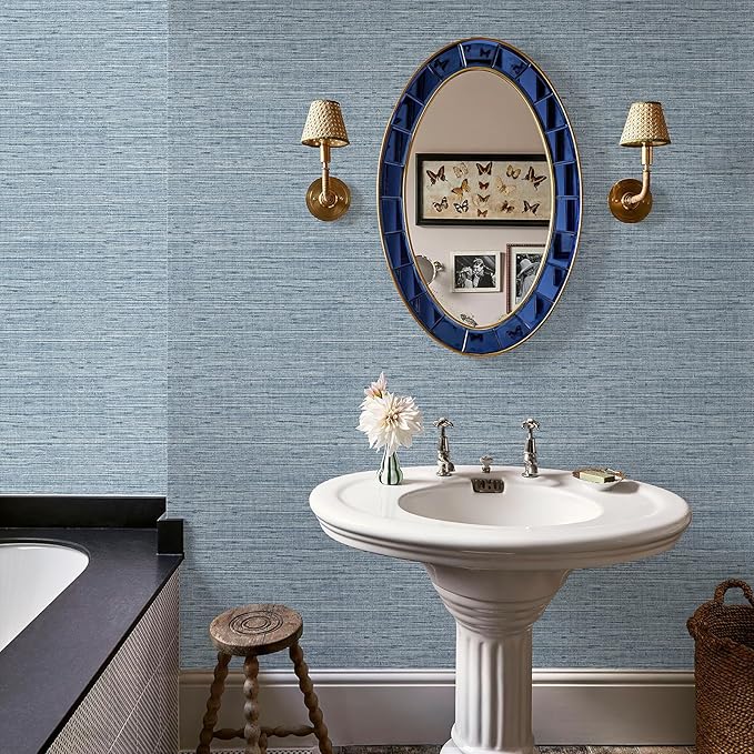 HueBurst Grasscloth Peel and Stick Wallpaper 17.3" x 197" Blue Textured - Image 5