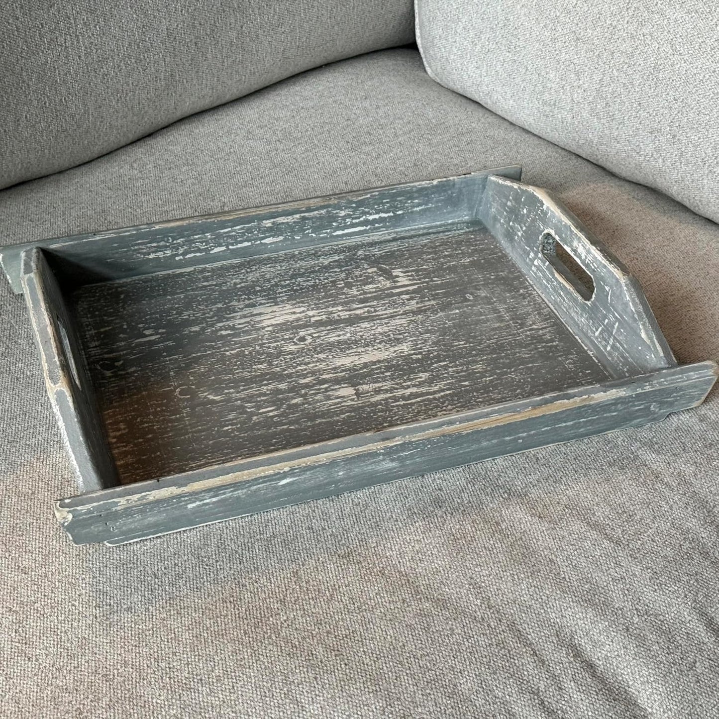 Allgala Wooden Tray 17""x13""x2"" Boat Style Vintage Grey Stylish Rustic Farmhouse Decor Serving Platter | Wooden Ottamen Tray | Coffee Table Tray I Bed Tray, Gray