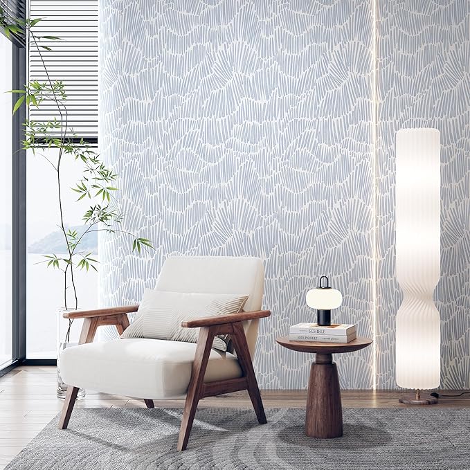 Theper Blue Wallpaper 17.3"×393" Modern Striped Peel and Stick Wallpaper Boho - Image 2