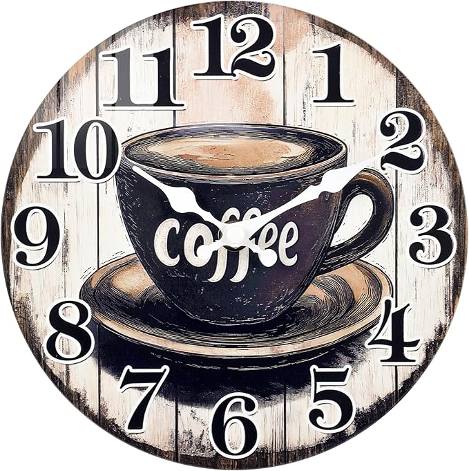 Kitchen Wall Clock, Vintage Glass Coffee Sign Decor Wall Clocks Battery by HorizentWallClock