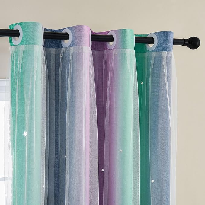 XiDi Curtains for Bedroom Decor, Rainbow Purplgreen grey52/54 by Addsomecolortolife