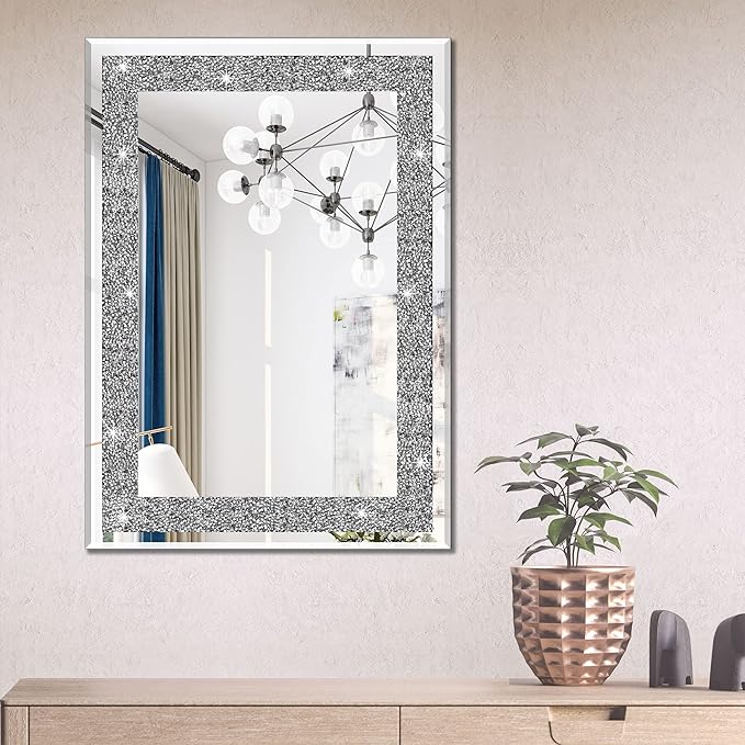 Ruomeng Wall Mirror Rectangular Crystal Crush Diamond Mirror by Ruomeng