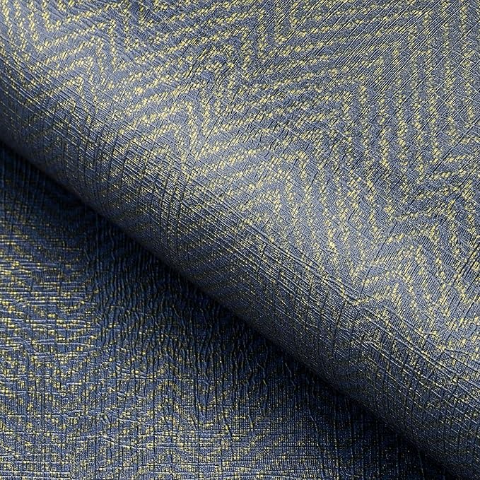 FunStick 24"x200" Dark Blue and Gold Grasscloth Peel and Stick Wallpaper by FunStick