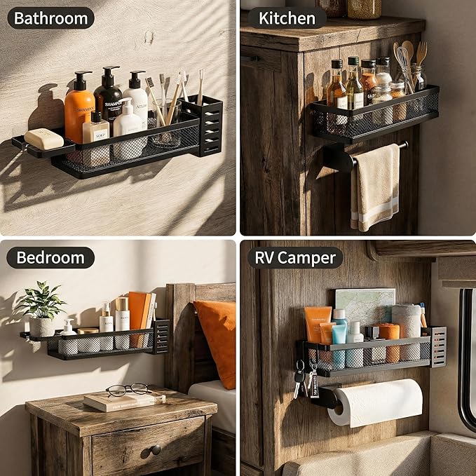 PUSDON 5-in-1 Wide Wall Mount Wrapped Mesh Kitchen Organizer & Shower Caddy Kit - Image 6