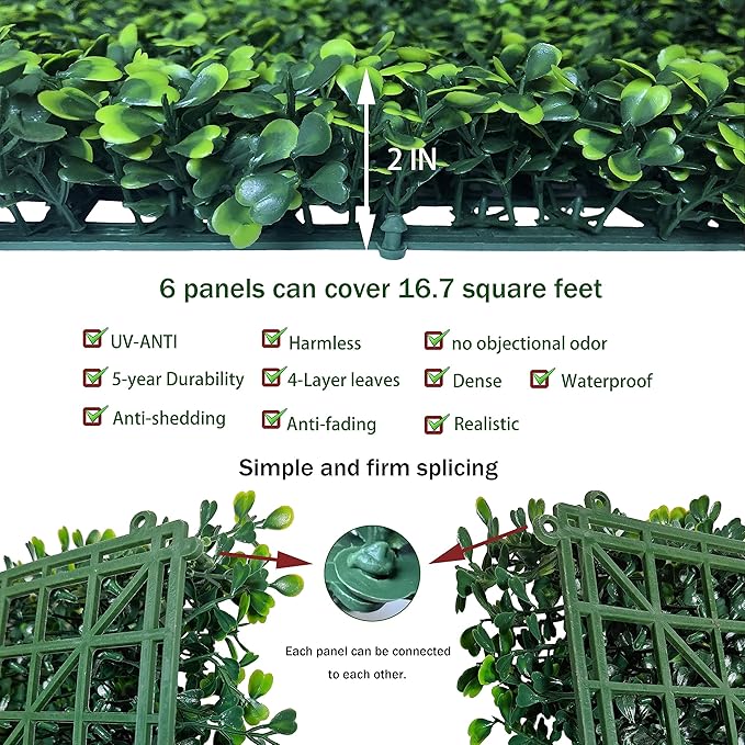ODTORY Artificial Grass Wall Panels, 20X20 in 6P UV-Anti Greenery Boxwood Panels - Image 3