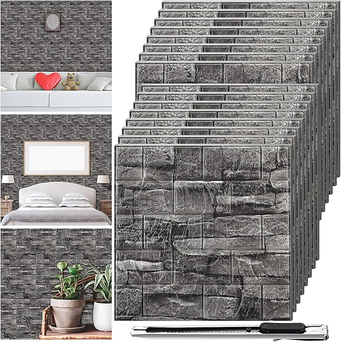 Colarr 60 Pcs 58 Sq ft 3D Wall Panels Peel and Stick Faux Foam 3D Brick by Colarr
