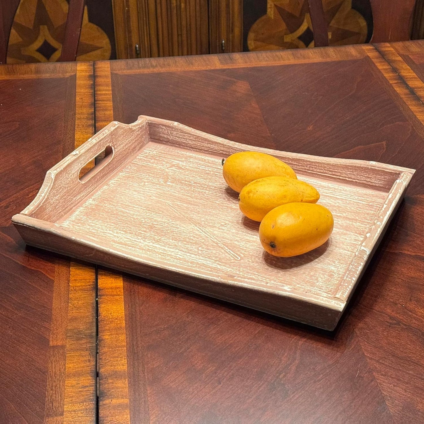 Allgala Wooden Tray - 17"x13"x2" Stylish Rustic Farmhouse Decor Serving Platter & Coffee Table Tray