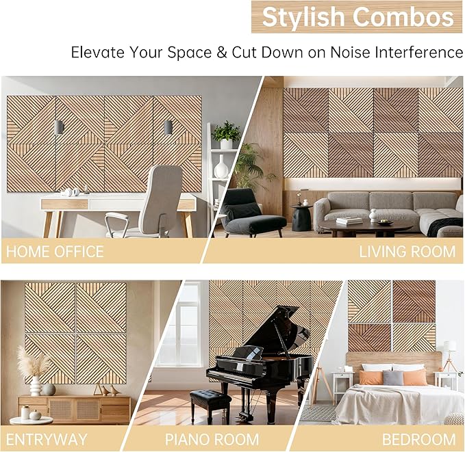 Mollywell Art Acoustic Wall Panels, 24x24 Inch 8 Pack, Wood Veneer, Sound - Image 6