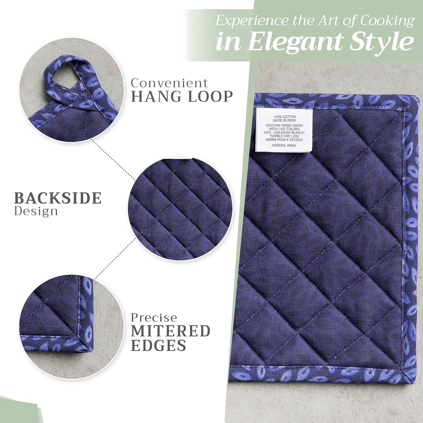 Maison d' Hermine Pot Holders 100% Cotton Heat Resistant Potholders 8" x 8" Hot Pads with Loop BBQ, Cooking, Baking, Grilling, Kitchen, Handling Hot Pans (Pack of 1, Pumpkin Blues)