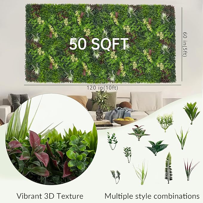 Artificial Ivy Wall Boxwood Roll: 60"x120" UV Resistant Green Leaves Faux - Image 2