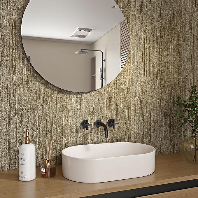 Livelynine Gold Grasscloth Peel and Stick Wallpaper Textured Accent Wall Paper - Image 8
