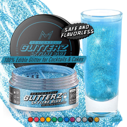 MONÉGASQUE Skyline Blue Edible Glitter for Drinks 10g – Blue Edible Glitter for Cakes & Halloween Cupcakes - Champagne, Beverage, & Cocktail Drink - Food Decorating Sprinkles & Cake Decorations Spray