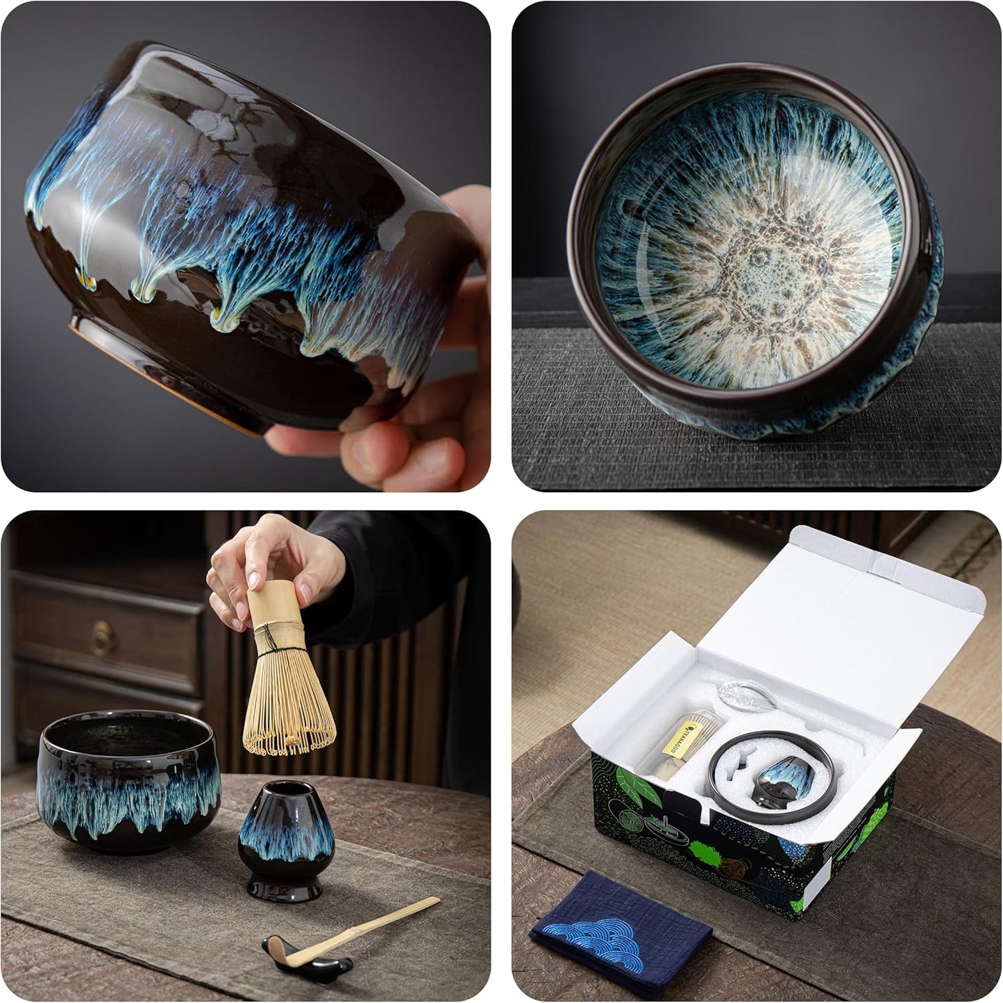 TEANAGOO Matcha Whisk Set, 7 Pcs Matcha Set with Holder/Scoop/Sifter, Matcha Kit for Ceremony, Tradition Tea Set for Making Breakfast/Latte, Matcha Whisk Set and Ceramic Bowl, Gift for Friend/Family