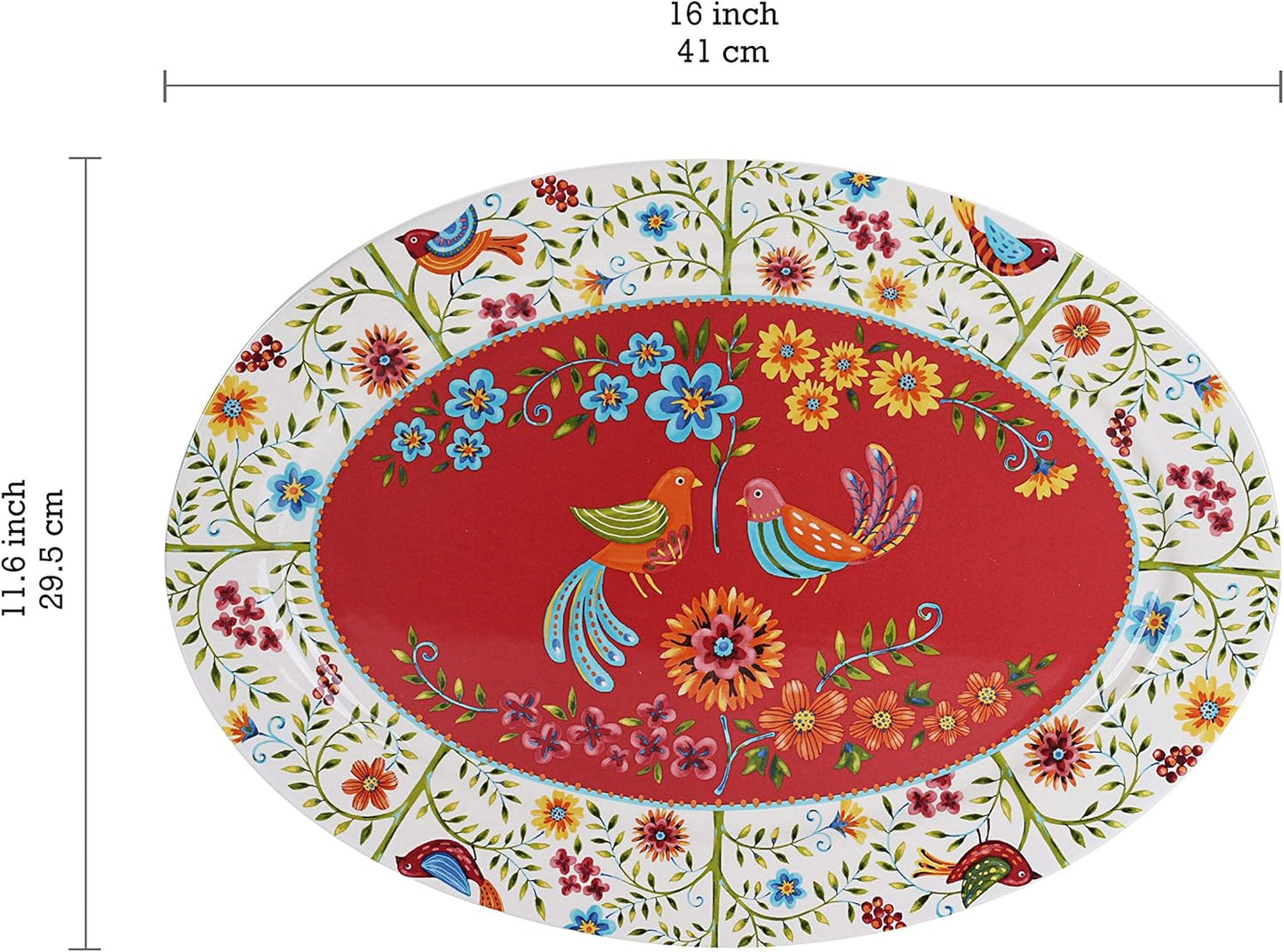 Bico Red Spring Bird Ceramic 16 inch Oval Platter, Microwave & Dishwasher Safe