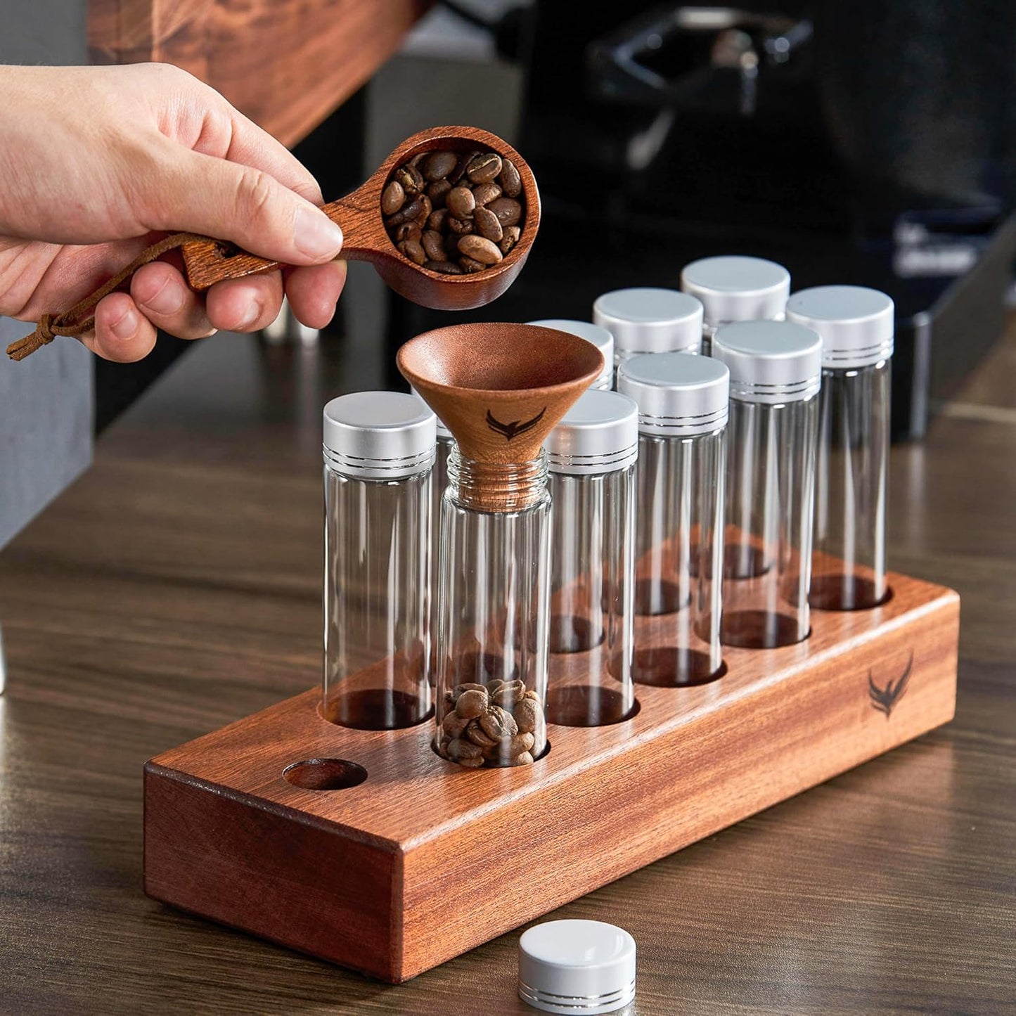 Single Dose Coffee Storage Tubes Coffee Bean Dosing Cup and Rdt Spray Bottle Set - Ceramic Dosing Tray and Spritzer
