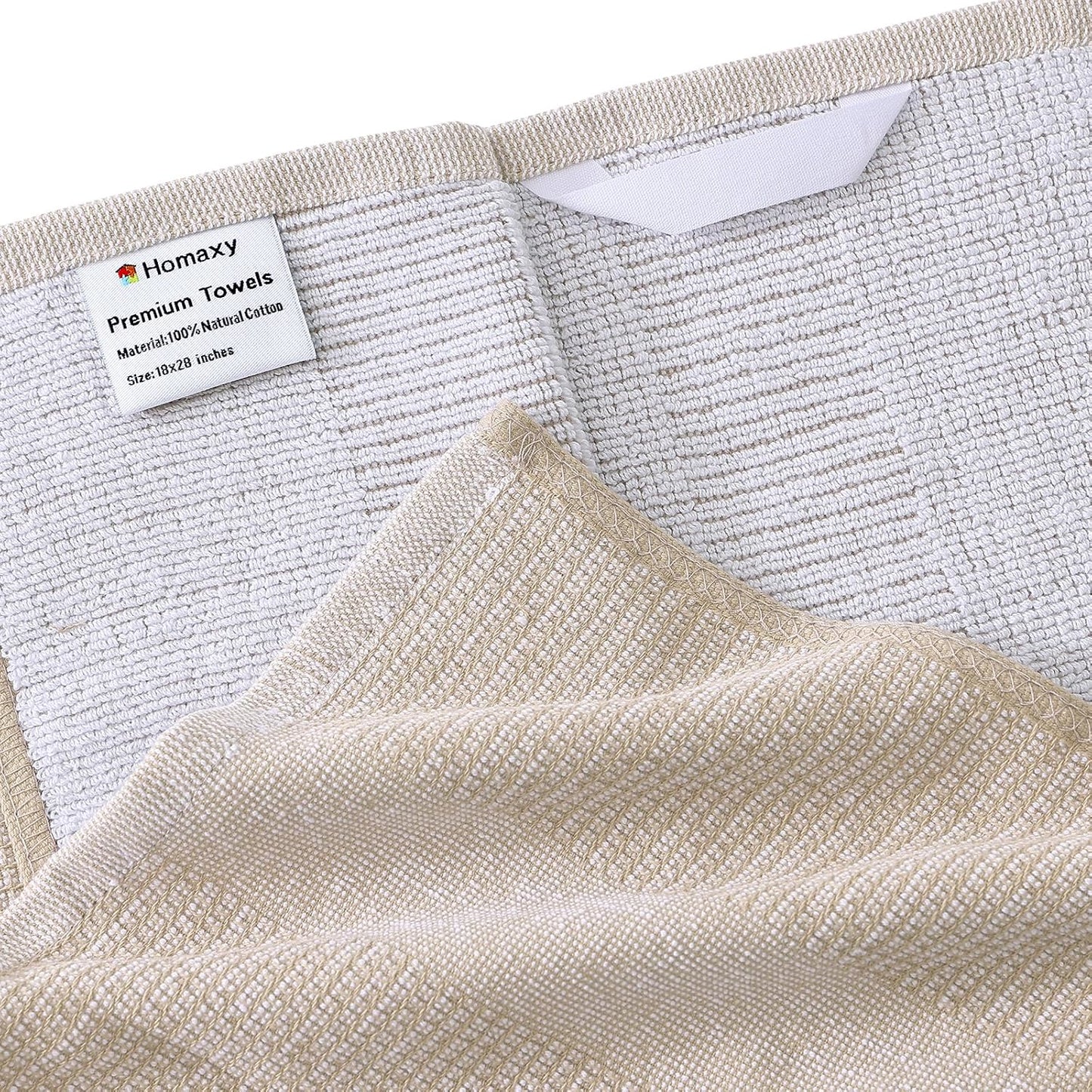 Homaxy Premium Kitchen Towels(18”x 28”, 6 Pack), Large Cotton Kitchen Hand Towels, Flat and Terry Dish Towels, 380 GSM Highly Absorbent Tea Towel Set with Hanging Loop, Grey/Green/Khaki