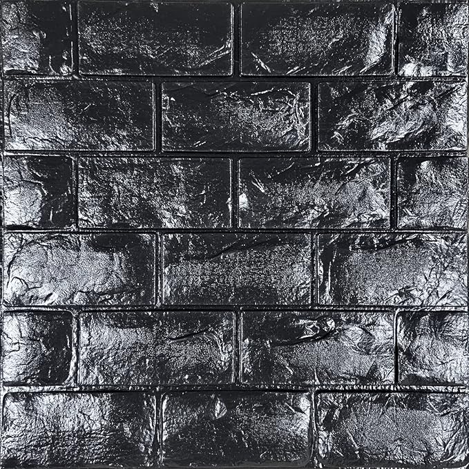 YU LI 3DH 3D Wall Panels Peel and Stick 11PCS Black Foam Brick Wallpaper by YULI3DH