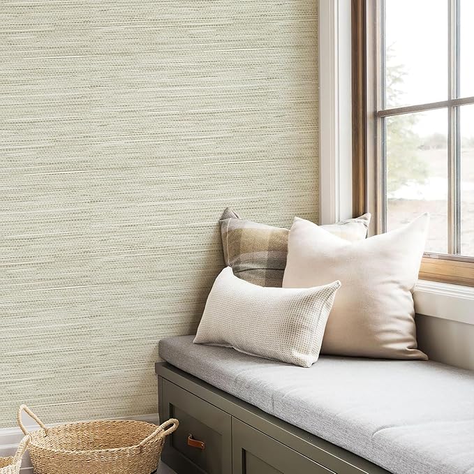JiffDiff Grasscloth Wallpaper Peel and Stick Cream Grassweave Stick on - Image 4