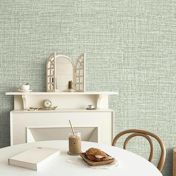 Green Grasscloth Peel and Stick Wallpaper 17.3"x300" Faux Linen Textured - Image 5