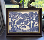 Vintage Gold Framed Wall Art Oak Tree Forest Painting Canvas Prints Blue - Image 8