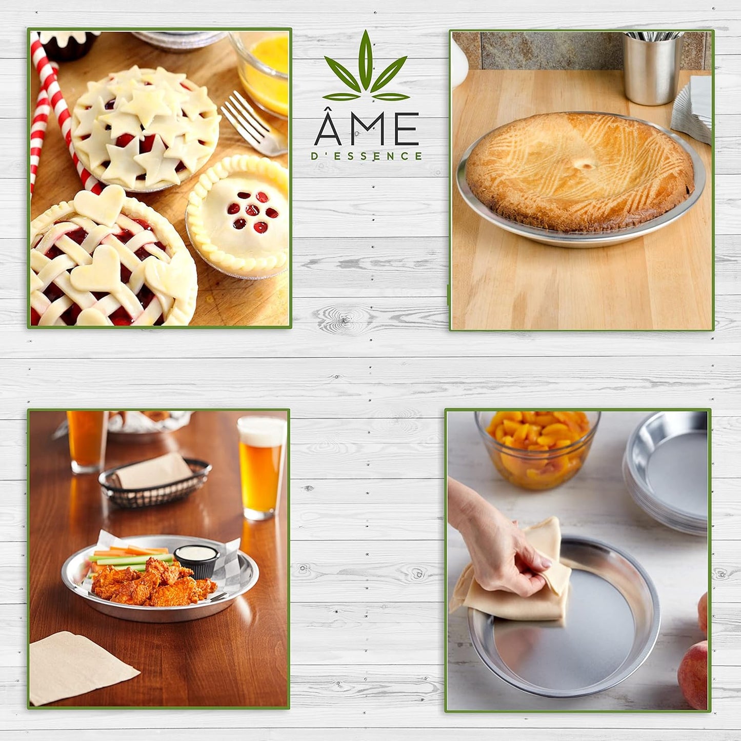 AME D'ESSENCE (1PC-11) Aluminum Pie Pan Commercial Grade Round Pie Plate Size 11" x 1mm Thick