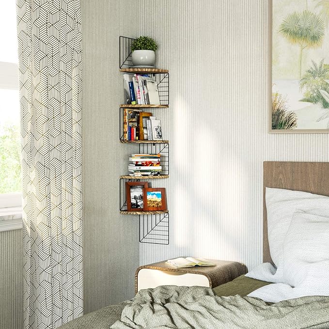 Love-KANKEI Corner Shelf Wall Mount of 5 Tier Rustic Wood Floating Shelves Wall - Image 4