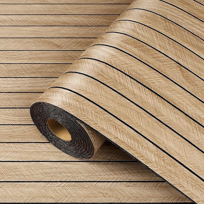 ReWallpaper 24in X 10ft Peel and Stick Wall Panels Light Oak Faux Wood Slat - Image 7