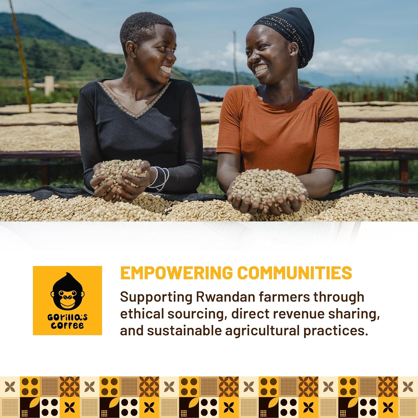 Gorilla's Coffee 100% Arabica - Medium Roast Ground Coffee, Fair Trade, Smooth, Balanced, Aromatic, Spice & Luscious Fruit Notes | Premium Rwandan Coffee | Rich, Flavorful, and Aromatic (500g/17.6oz)