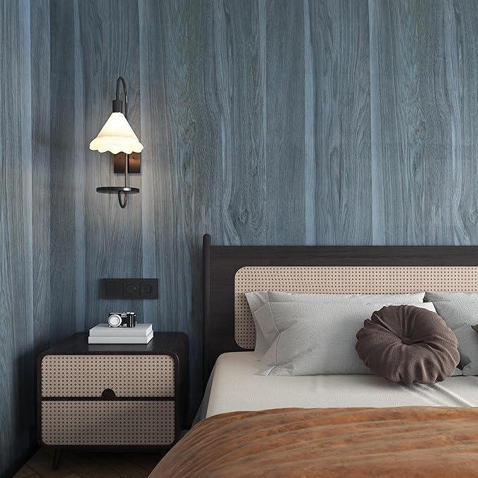 BOMENG Large Blue Wood Grain Contact Paper Peel Stick Waterproof Oak Wood Look - Image 2