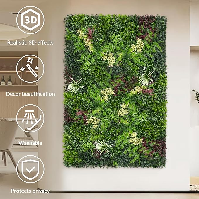 Artificial Ivy Wall Boxwood Roll: 60"x120" UV Resistant Green Leaves Faux - Image 3