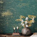 VEELIKE Distressed Teal Gold Metallic Wallpaper Peel and Stick Industrial Green by VEELIKE